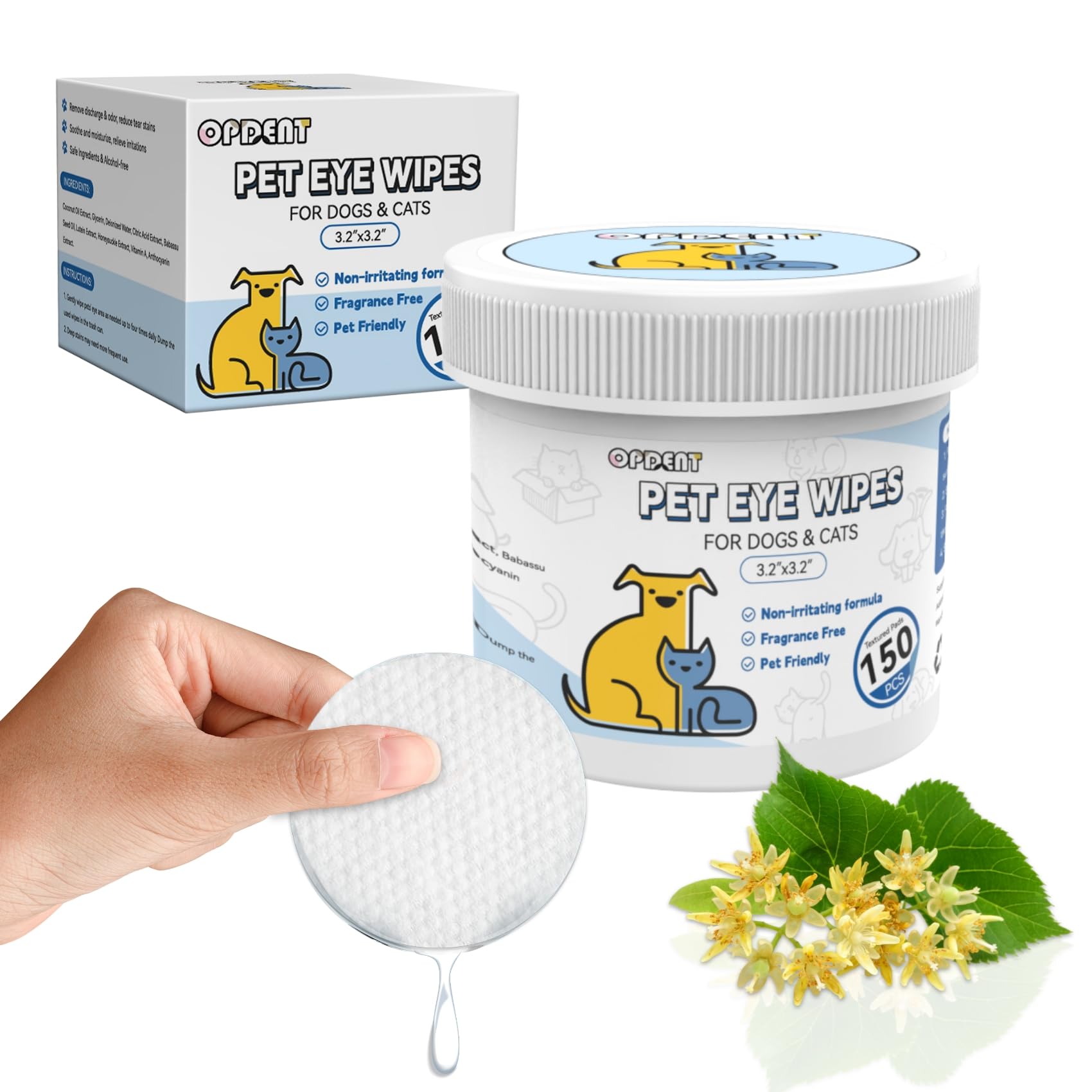 150Pcs Eyes Wipes for Dogs - Tear Stain Remover for Dogs - Dog Eye Cleaner, Eye Debris, Discharge, Mucus Secretions - Eye Wipes for Dogs & cat Eye Wipes (3.2 Extra Large)