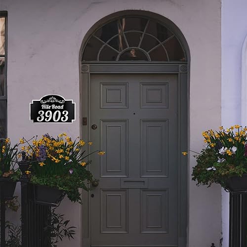 Vista 47 de Placa de dirección de metal personalizada, letreros de números para placa de pared de casa, letrero de dirección de nombre de calle, números de casa