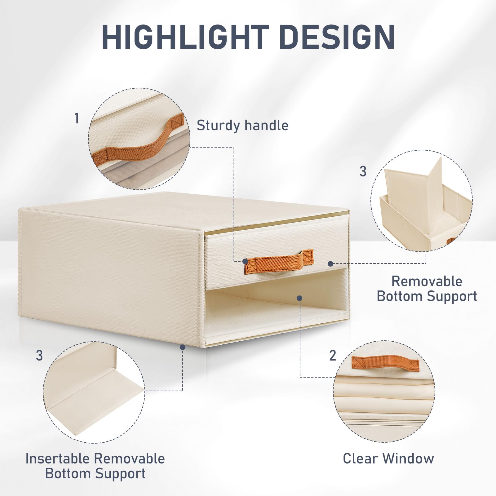 DIMJ Cassettiera Scrivania per Armadio Interno - Organizzatore Cassetti Impilabile, con Finestra Trasparente, Scatola Porta Oggetti Organizer Cassetti per Ufficio, 40 x 32 x 17 cm, Beige, 4 Tiroirs