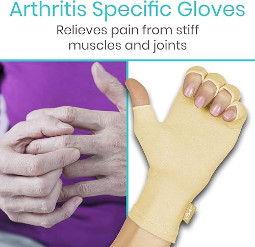 Vista 2 de Vive Guantes de Compresión para Artritis - Ajuste Cómodo para Hombres y Mujeres - Dedo Abierto para Artritis Reumatoide, Osteoartritis Beige