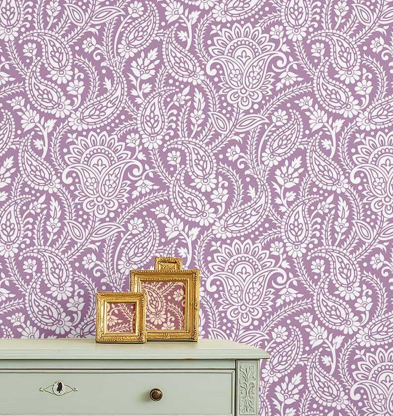 Papier peint floral autocollant rose cachemire style asiatique