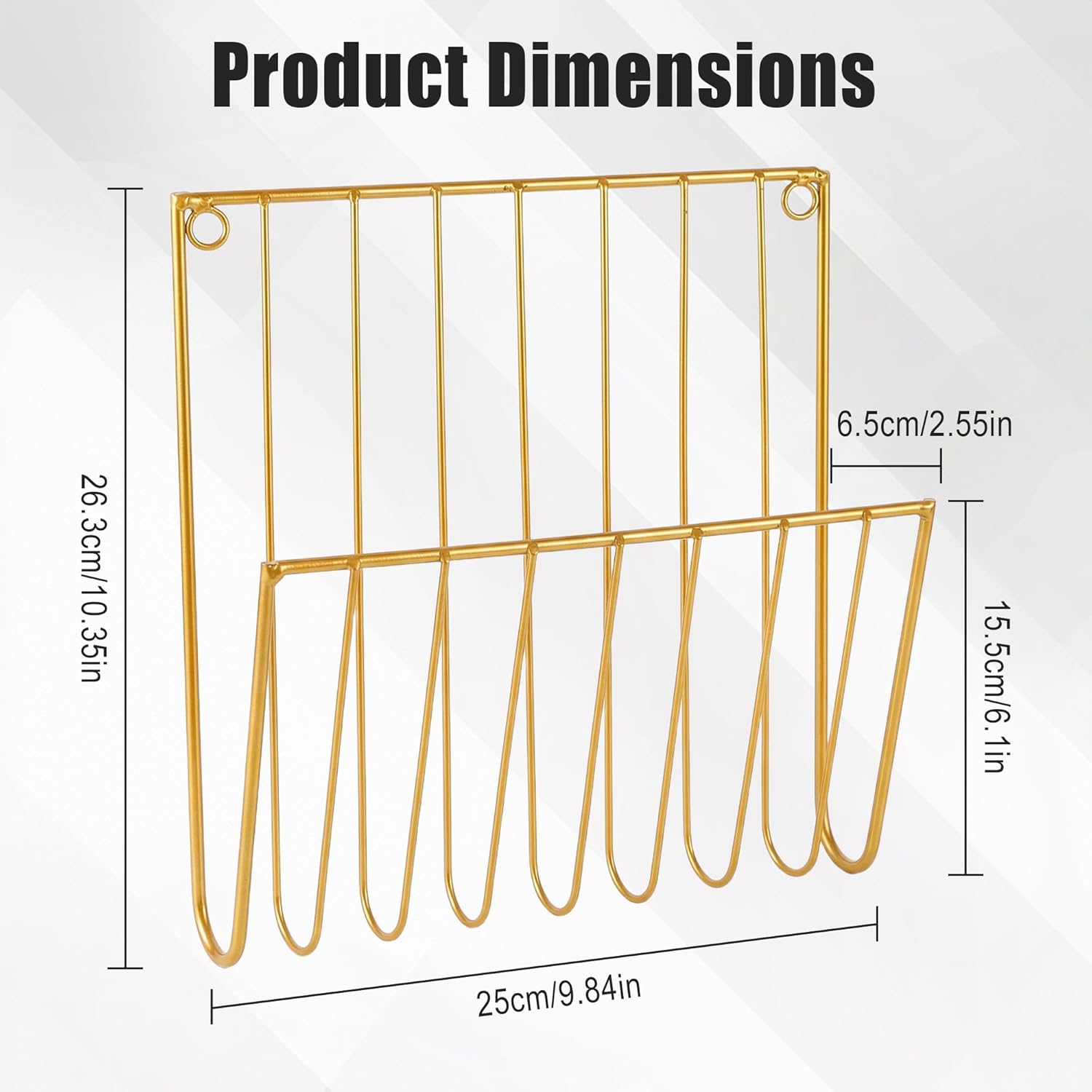 2-Pack Wall Magazine Holder File Organizer Mental , Wall Mounted Magazine Rack for Space-Saving, Walls Magazine Holder for Mail, Bathroom & Home Office Organizer, Office Living Room(Gold)