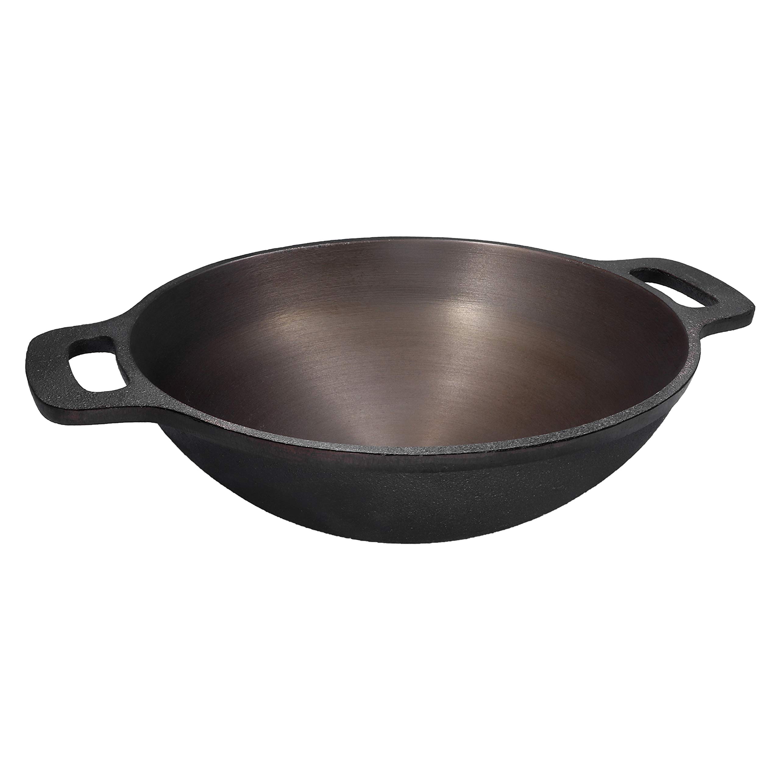 Bharath Agencies Cast Iron Medium Kadai Kadhai Heavy Wok For Cooking,9 Inch (Diameter), Black