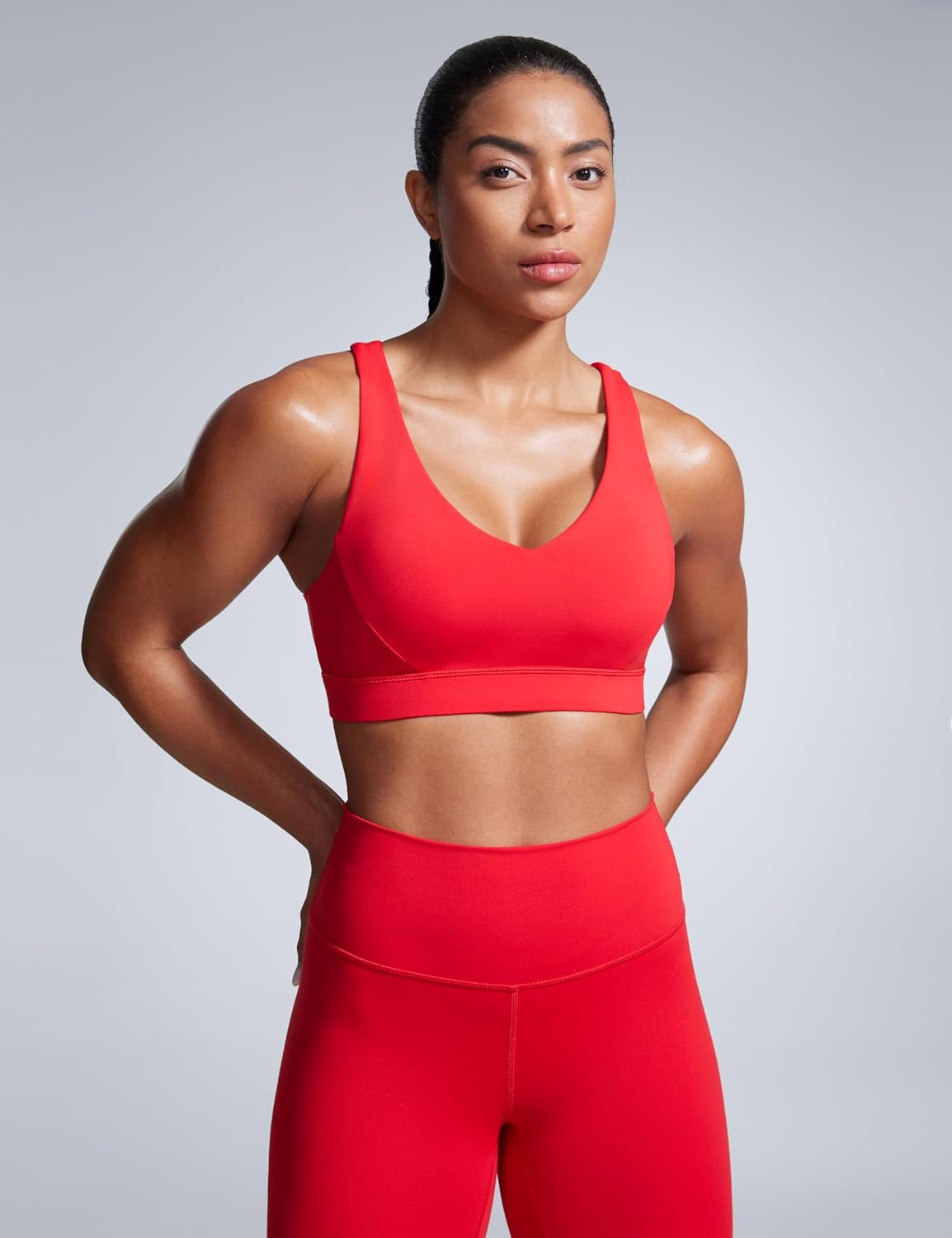 CRZ YOGA Butterbreeze Criss Cross Back Sports Bras for Women - V Neck Adjustable Straps Padded Workout Training Crop Top - Image 2