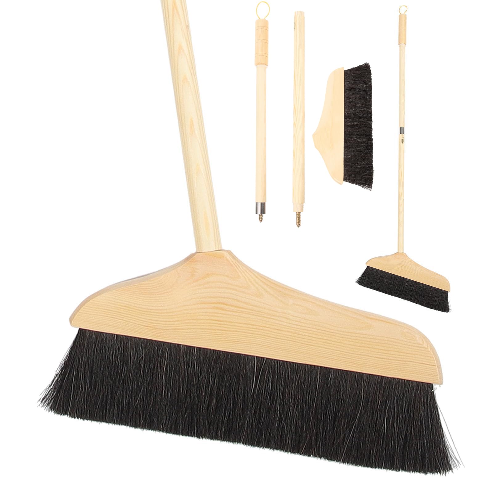 Balai en crin de cheval naturel et bois Mikikit pour intérieur 90 cm