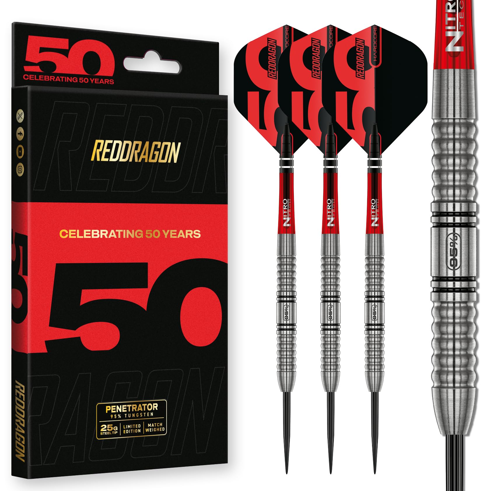 RED DRAGON Penetrator Series - Set di Freccette Professionali al tungsteno | Freccette con Punta in Acciaio ad Alte Prestazioni | Disponibili Sia da 23g Che da 25g | Collezione 50 Anni di Classici