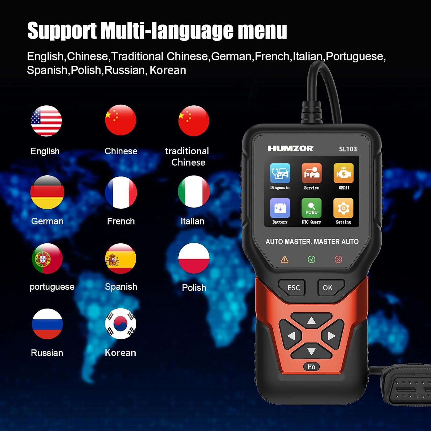 SL103 OBD2 Scanner Diagnostic Tool, Professional Diagnostic Tool with DPF Function, Universal Car Code Reader for Gasoline and Diesel Vehicles, 2.8-inch Color Display, 11 Languages Support