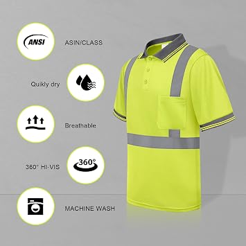 Hi Vis Polo Shirts for Men Construction Class 2 High Visibility Shirts, Reflective Safety T-Shirts for Men Women, Short Sleeve Work Shirts, Breathable, UPL-Yellow XL