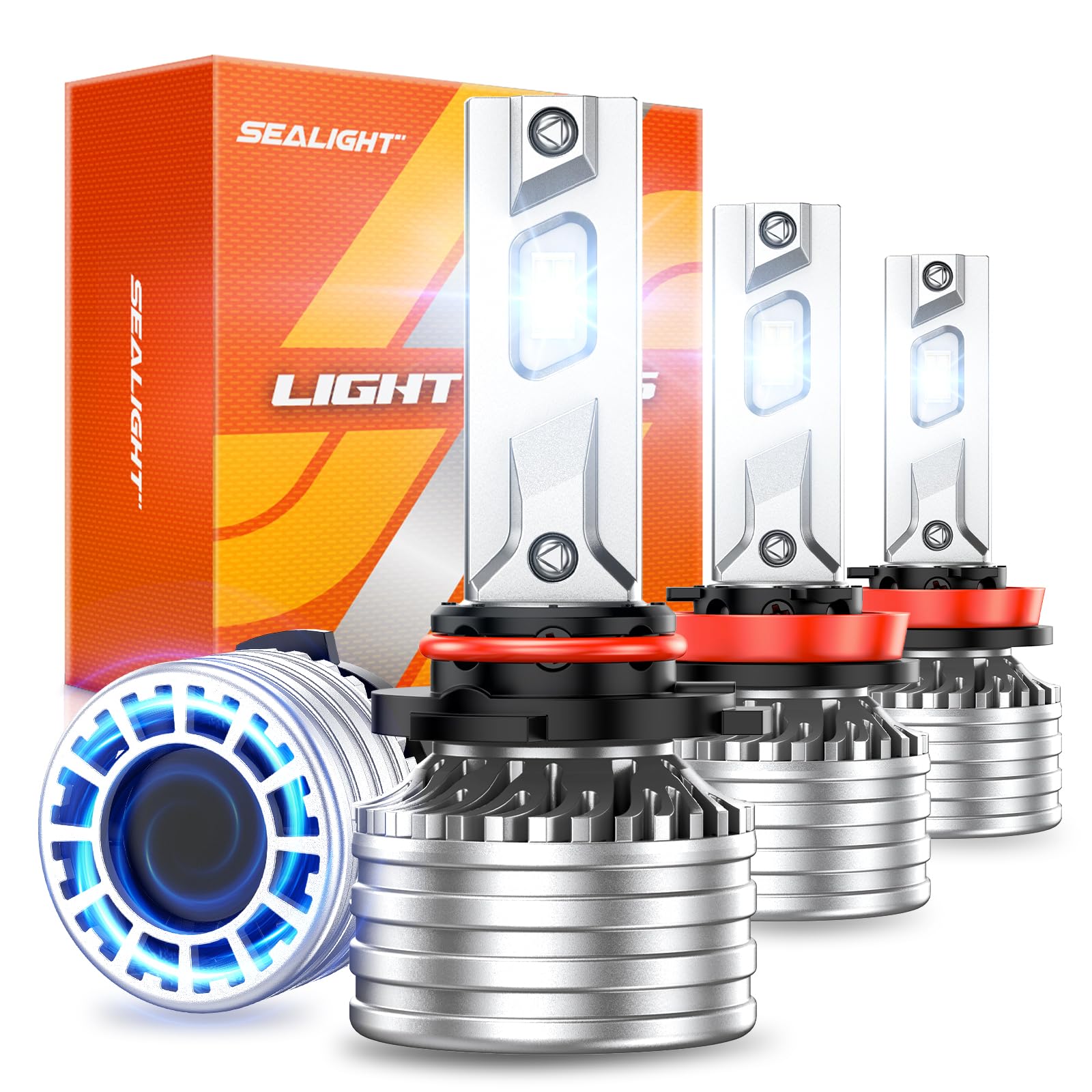SEALIGHT 9005 H11 ???????????????????????????????????? Bulbs, 900% 88,000LM Ultra Bright, 6500K Cool White High Power, 20000RPM Cooling Fan, IP68 Waterproof 9005 H11 Fog Lights, Plug-N-Play, Pack of 4
