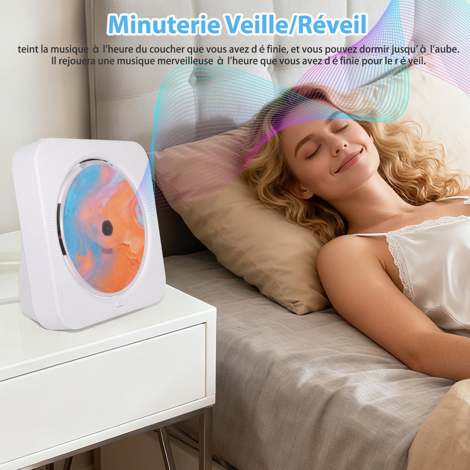 Lecteur CD, CD Player Portable Bluetooth, CD Player Kpop de Bureau Ménage avec HiFi Double Haut-Parleur, Mini Lecteur Musique avec écran LCD Radio FM Prise Casque AUX/USB, Cadeaux Noel (Blanc)