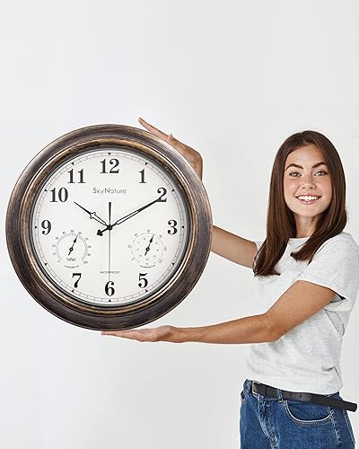 Miniatura 7 de Reloj impermeable de pared de 18 pulgadas para su living al aire libre. Monitoreo del clima con temperatura y humedad., Metal, 2, 18pulgadas