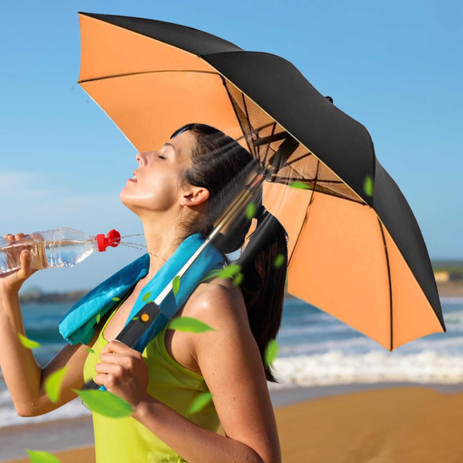 Sombrilla Refrescante con Ventilador Portátil que Bloquea los Rayos UV | Paraguas de Viaje de Verano con Ventilador y Sellador, Mantiene el Calor Fresco y Cómodo
