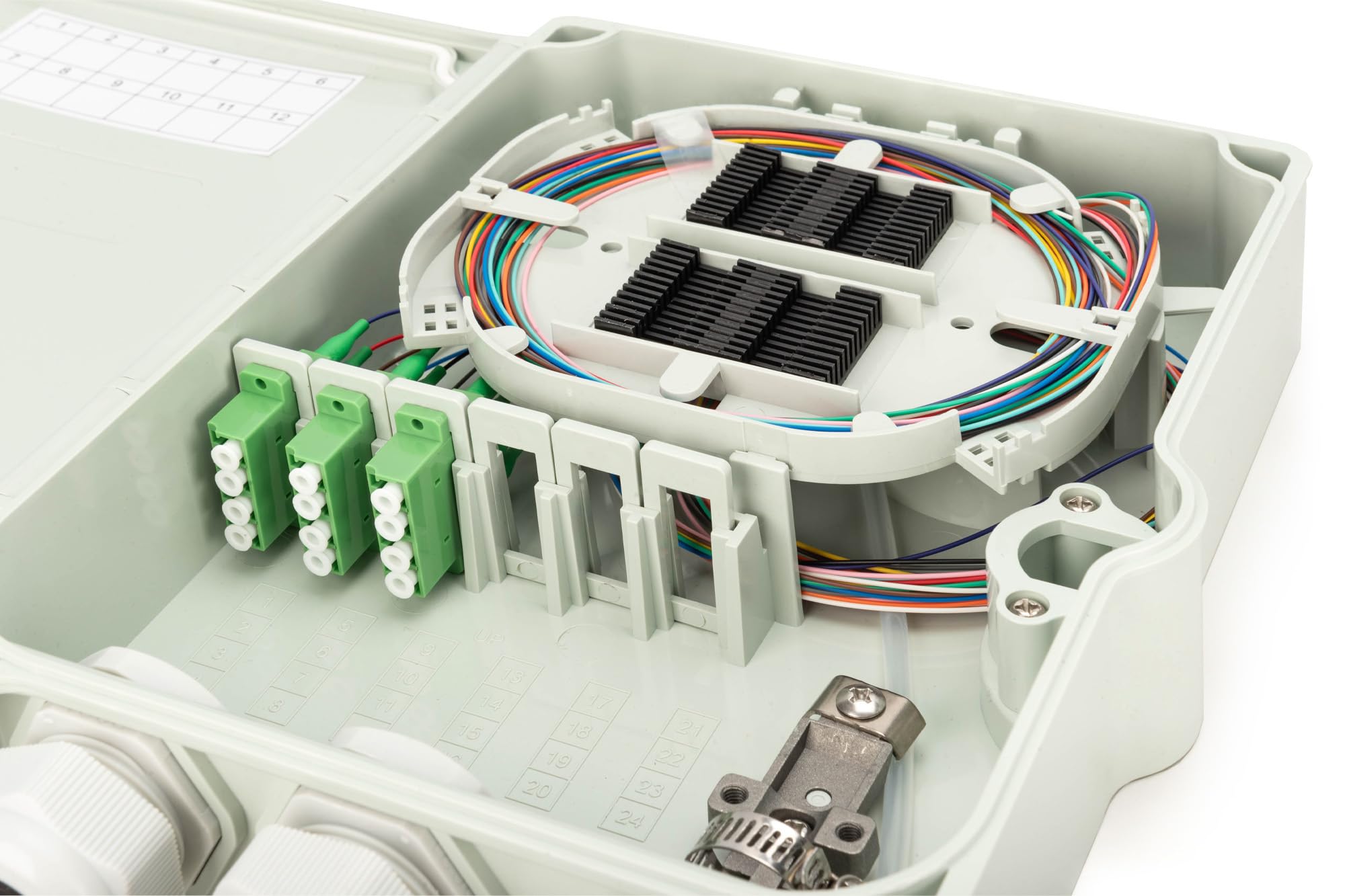 DIGITUS Carcasa de conexión de fibra óptica – OS2-3 adaptadores LC/APC cuádruples premontados – 12 fibras – FTTH FTTB – para interior y exterior – IP65 - Gris