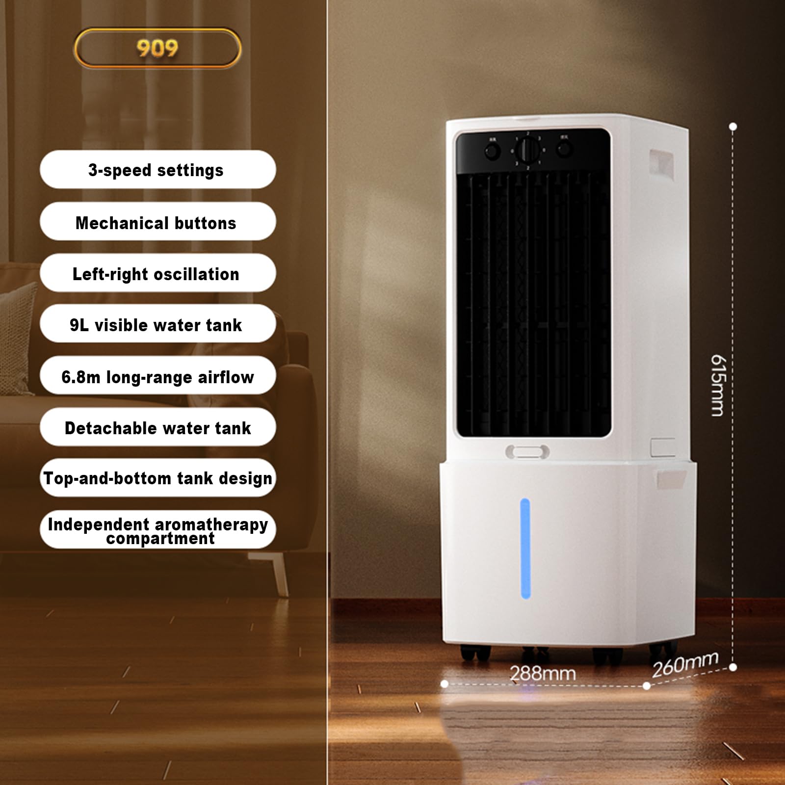 Mobile Klimaanlage, Ohne Abluftschlauch, Tragbare Luftkühler | Ventilator Mobiler Luftkühler leise mit 3 Geschwindigkeiten 9L Luftkühler für Zuhause Büro Schlafzimmer