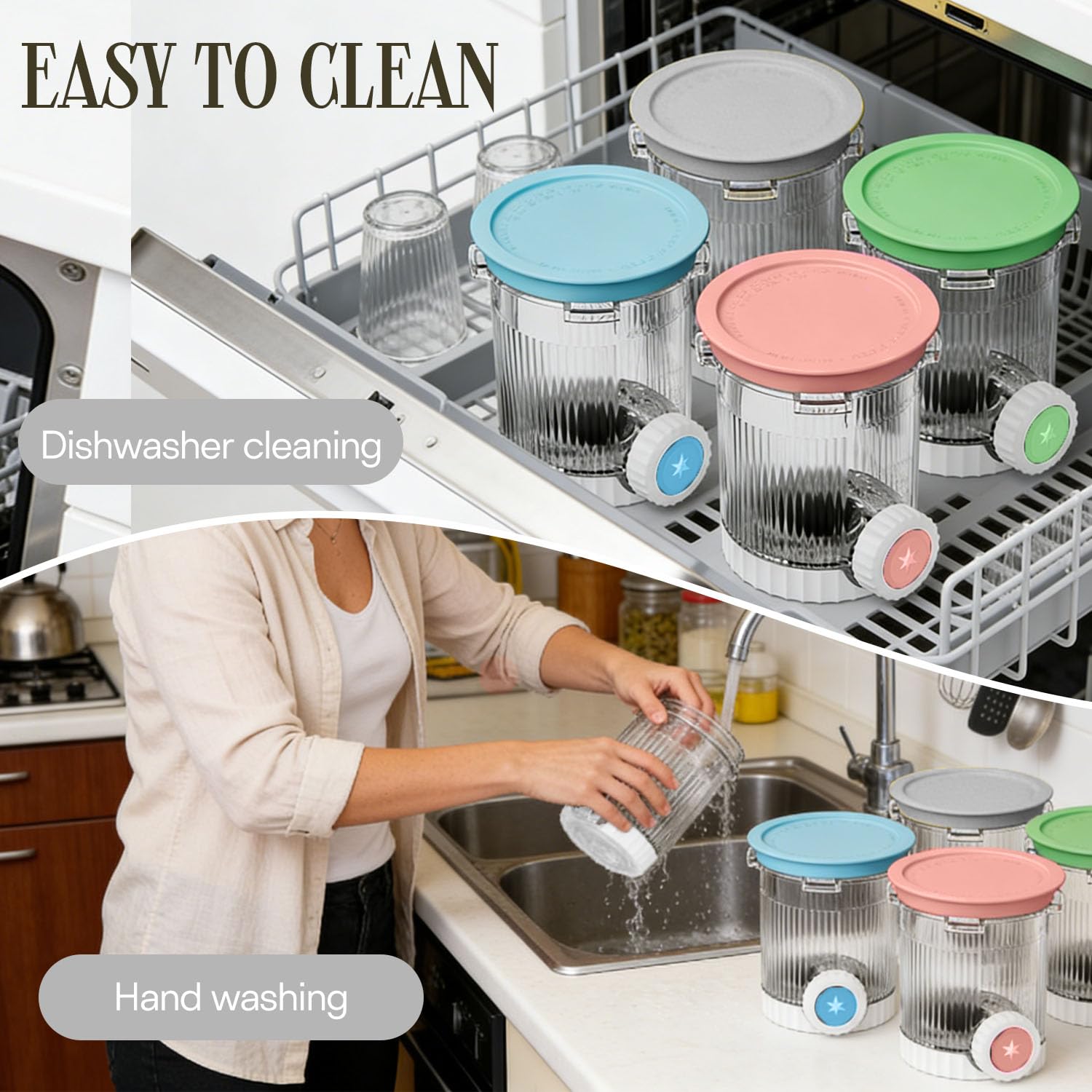 Lot de 4 Pots pour Ninja Creamy Deluxe NC700 NC701,480ml Pot pour Ninja Creamy Swirl,Accessoires pour Ninja Machine à Glace,Sans BPA avec Couvercles Étanches et Lave Vaisselle