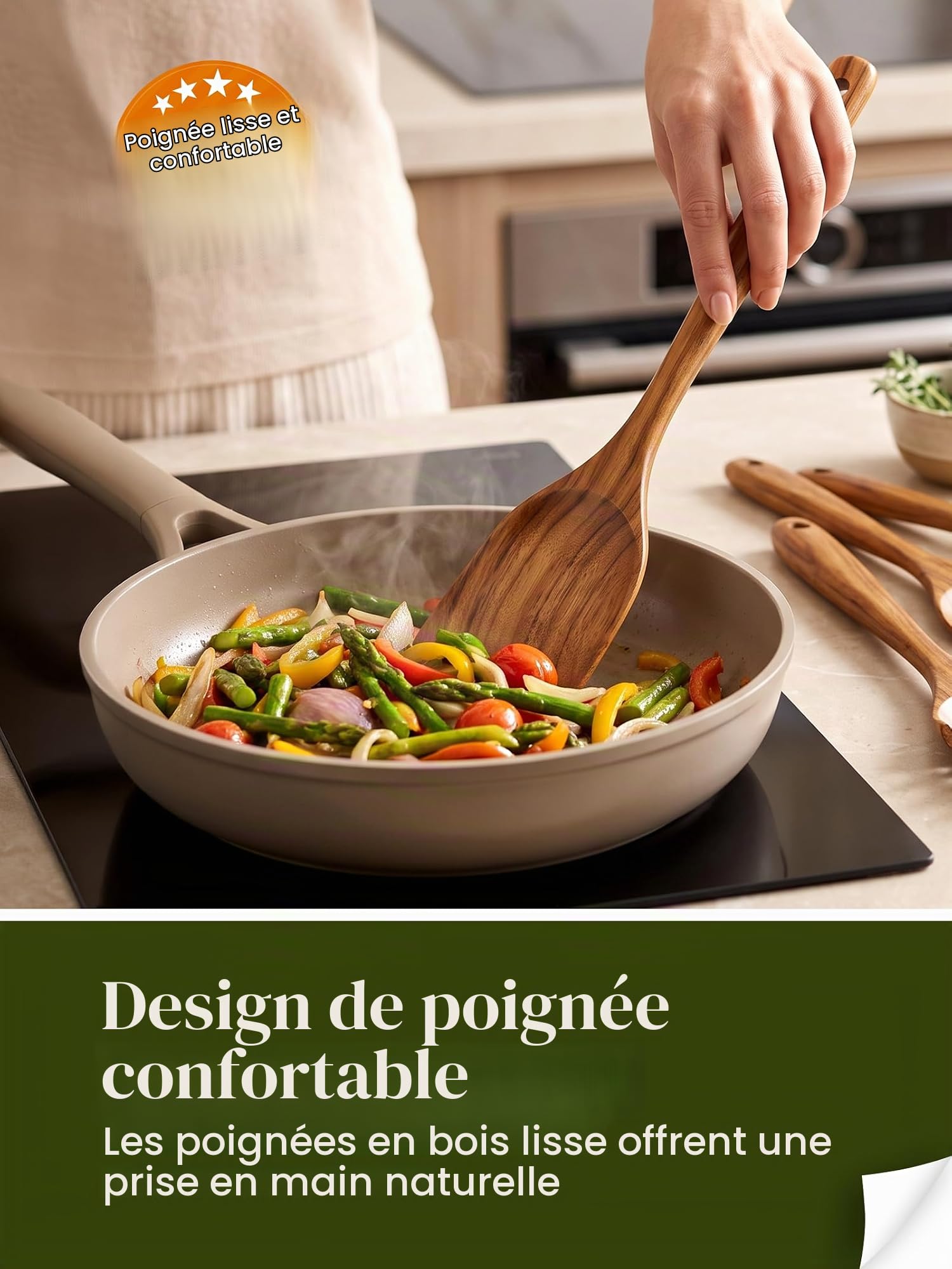 Lot de 10 cuillères en bois de teck pour une utilisation antiadhésive, ensemble de spatules pour mélanger, pâtisserie, ustensiles en bois antiadhésifs pour la cuisine