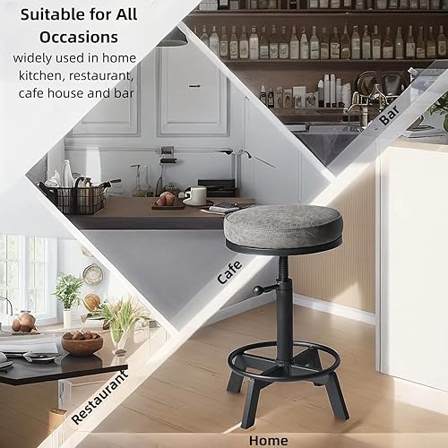 Miniatura 10 de BOKKOLIK Taburetes de bar industriales (juego de 2) altura de mostrador ajustable de 24 a 27.5 pulgadas, taburete de isla de cocina vintage, silla