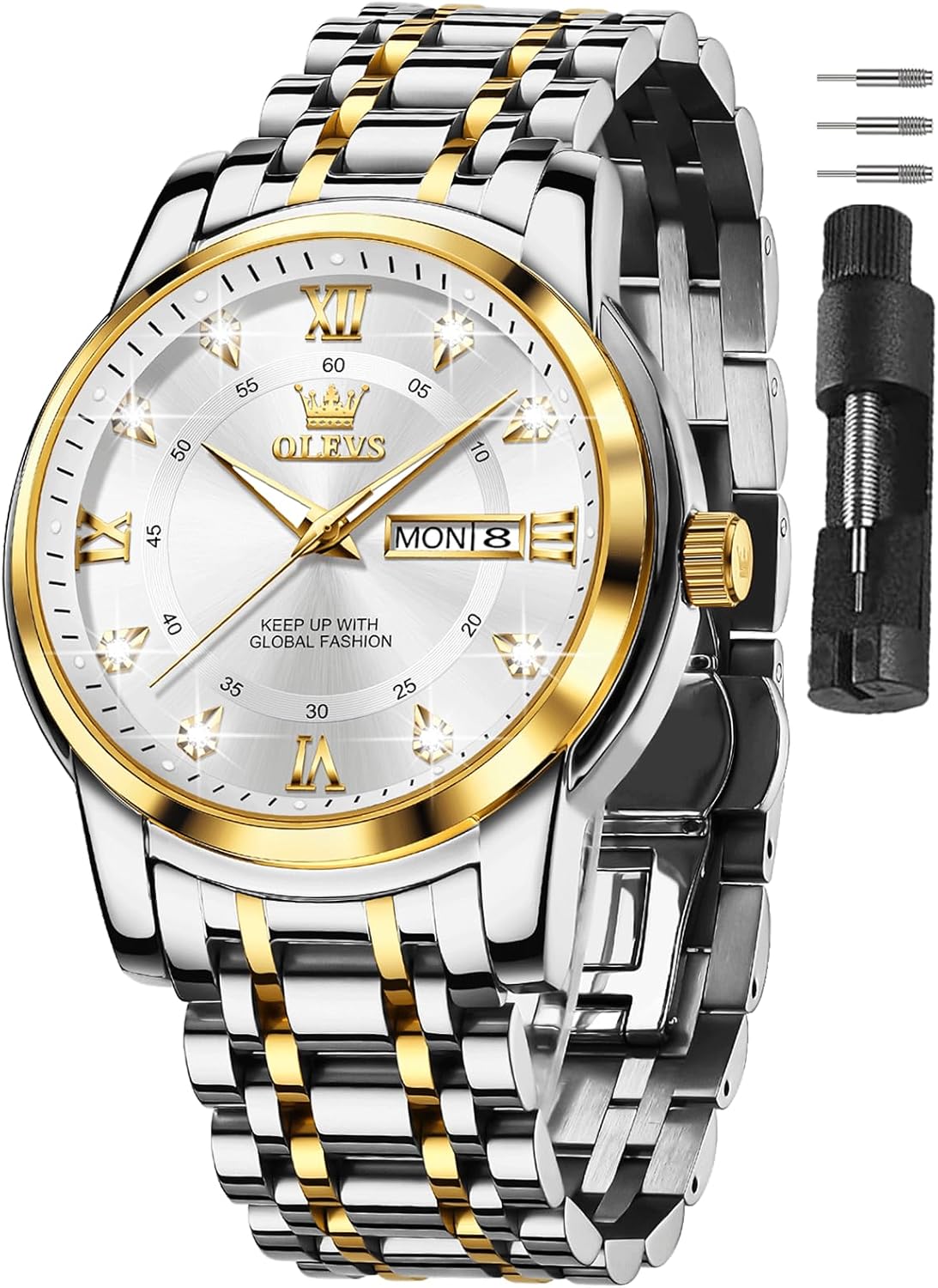 OLEVS Men's Watch,Classic Silver Watches for Men, Waterproof Stainless Steel Roman Numbers Men's Watch Easy to Read