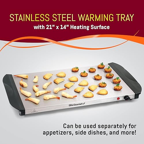 Miniatura 4 de Elite Gourmet EWM-6171 - Servidor de buffet con control de temperatura, calentador de alimentos, 3 bandejas triples de 2.5 cuartos de galón, tapas