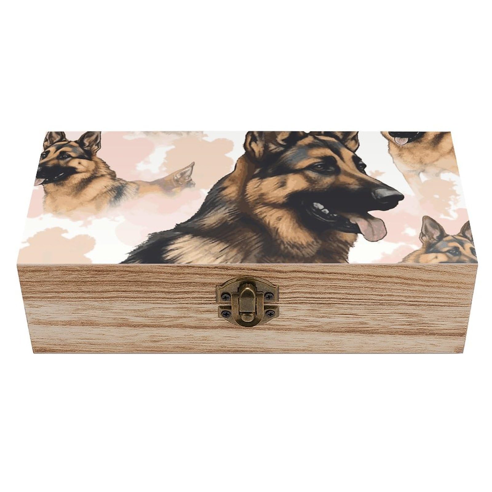 Decorative Keepsake Box Wooden Storage Boxes with Hinged Lid Handmade German Shepherd Dog Lovers Wood Organizer Memory Treasure Box for Jewelry Craft Card Photo Storage Wedding Bridal Shower Gifts