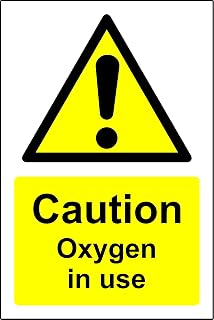 Caution oxygen in use Safety sign - Self adhesive sticker 200mm x 150mm