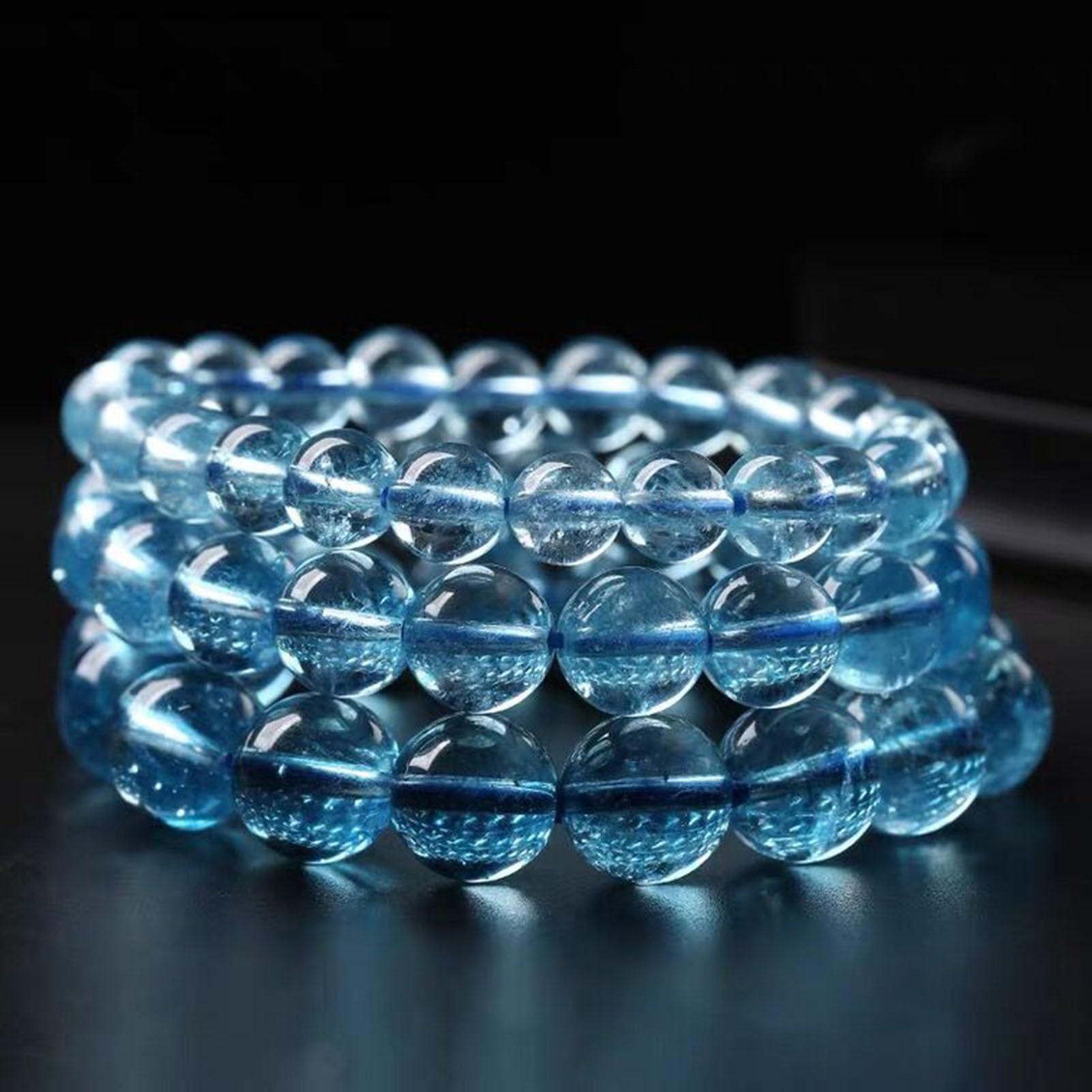 Pulsera de Piedra Aguamarina, Pulseras elásticas de Piedra auténtica, Pulsera de Cuentas de Cristal Azul Claro para la Paz y la claridad, joyería elástica Ajustable para Mujer,8MM