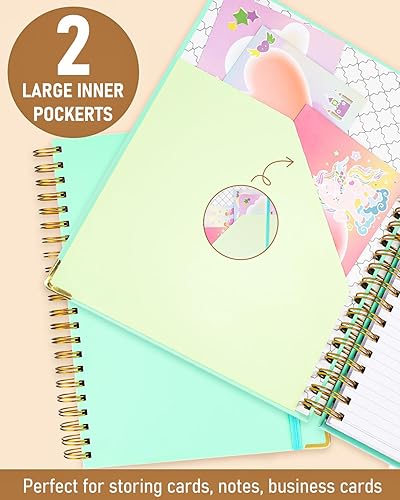 Miniatura 6 de Nicpro Cuaderno de espiral de 8.5 x 11 pulgadas, 300 páginas de tapa dura de cuero, cuaderno de notas de bobina verde mar con 60 pestañas de índice