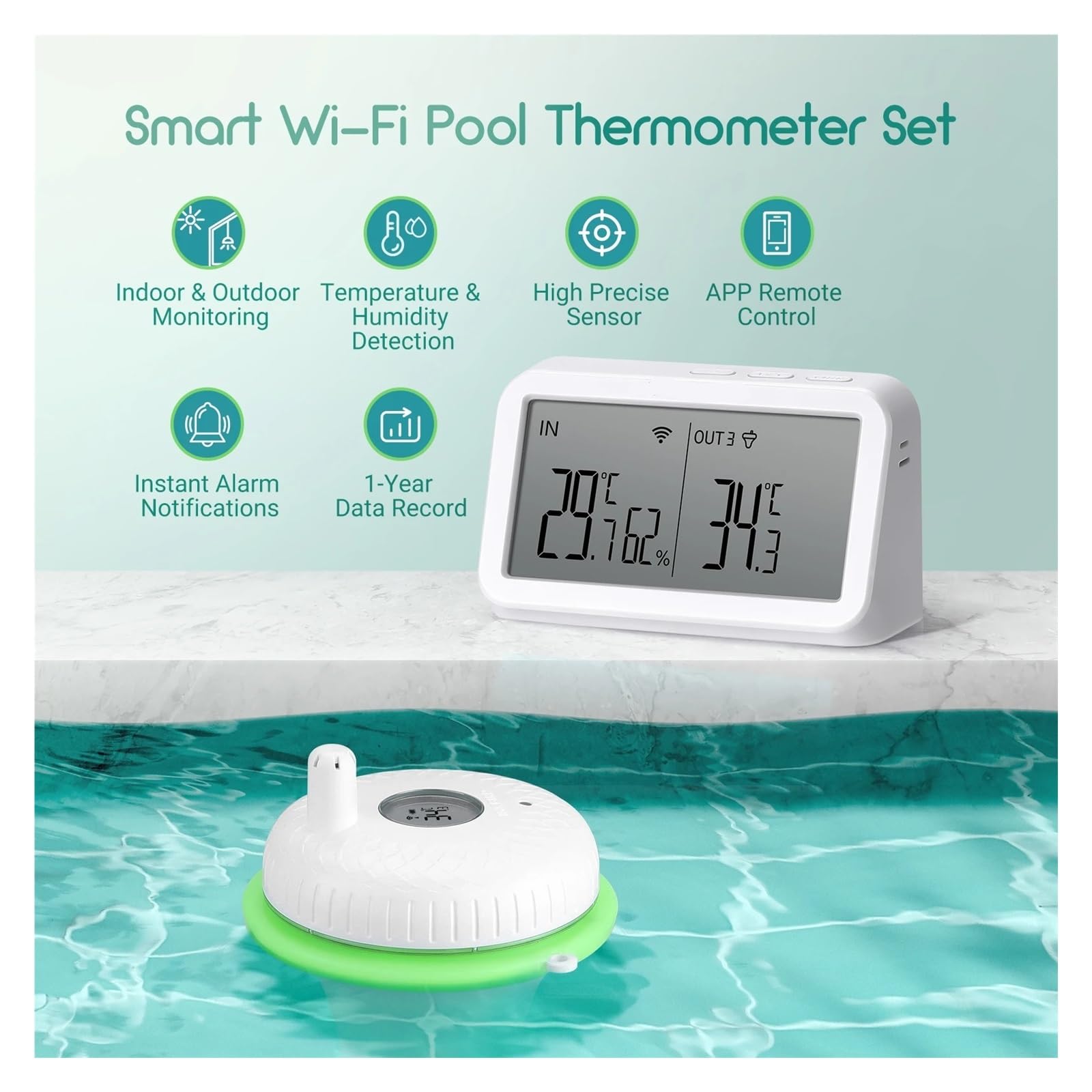 Termómetro inalámbrico de Piscina de Segunda generación con WiFi IBS-M2, termómetro Flotante Digital Impermeable for Estanque de SPA.