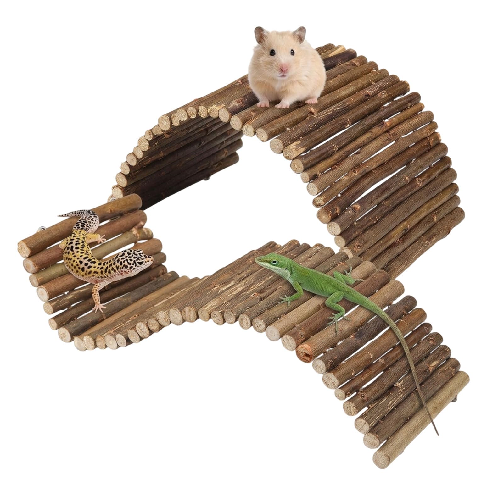 2-Piece Tile Hide Turtle Mane Lion Lizard Wooden Bridge, Reptile Accessories for Adult Enthusiasts, Custom Climbing Structures with Textured Surface