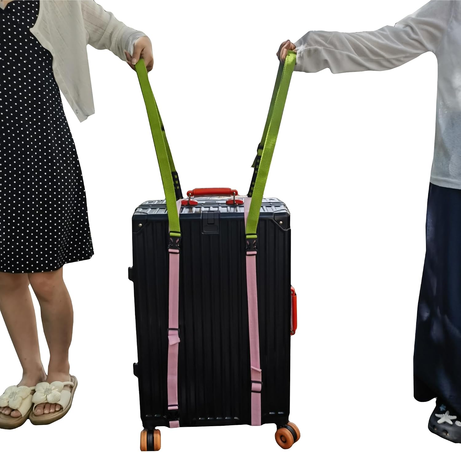 Luggage Straps Suitcase Belts Wide Adjustable Packing Straps, Heavy Duty Strap, 2 PCS 77" Rose, 2 PCS 56" Green. Carry on Both Shoulders,2 People by Hand or Shoulder,Moving Box Straps.