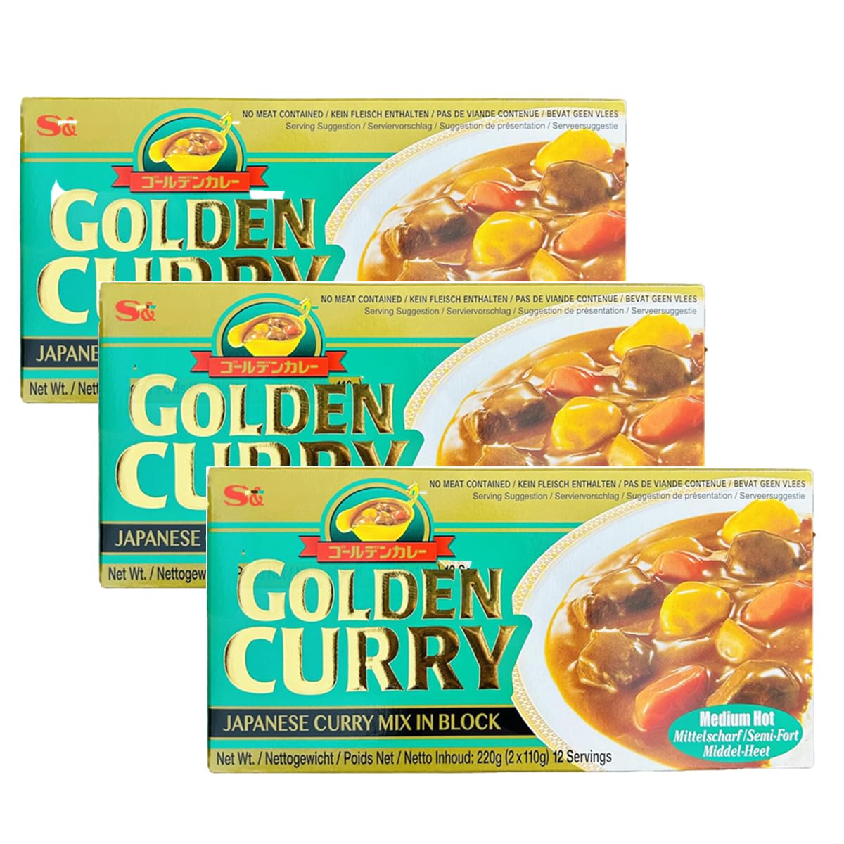 YIJIA | S B - Golden Curry Medium Hot 220 gr - El curry es uno de los alimentos más populares en Japón. (3 Unidad)