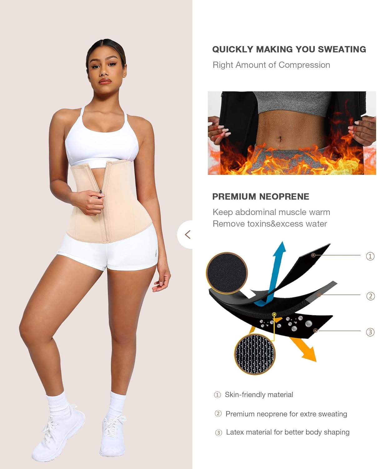 Lover-Beauty Waist Trainer for Women Plus Size Two Belts Neoprene Workout Corset Waist Trainer Cincher Trimmer Sauna Belt Zipper, Skin, 3XL - Image 4
