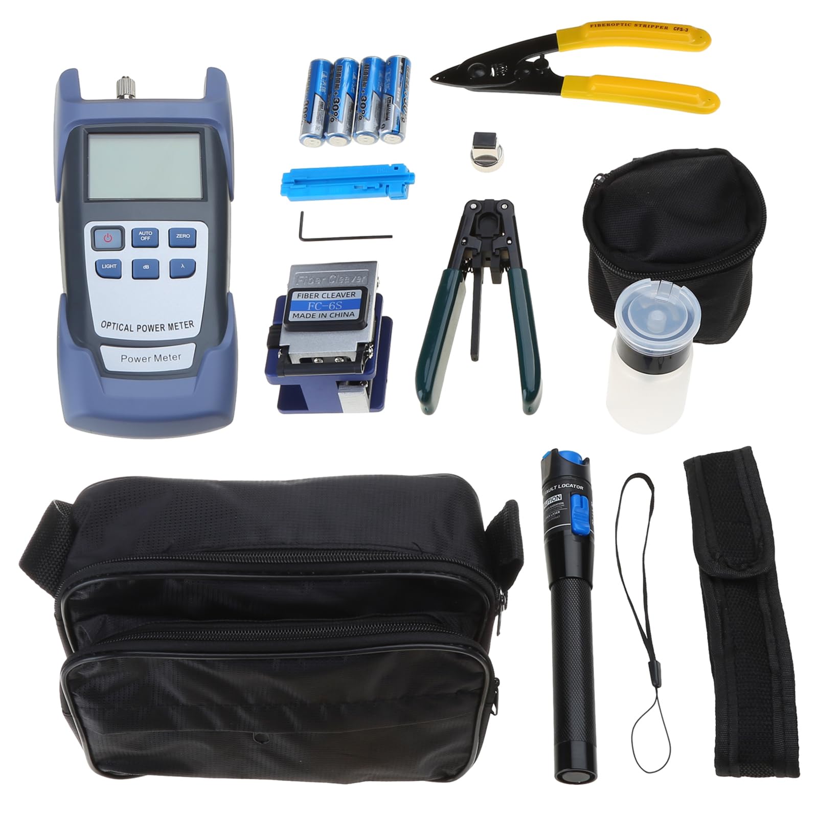 Kit d'outils professionnel en fibre optique avec couperet à fibre optique FC-6S - Compteur de puissance optique utile pour dénuder les câbles en fibre optique - Outil de connexion à froid