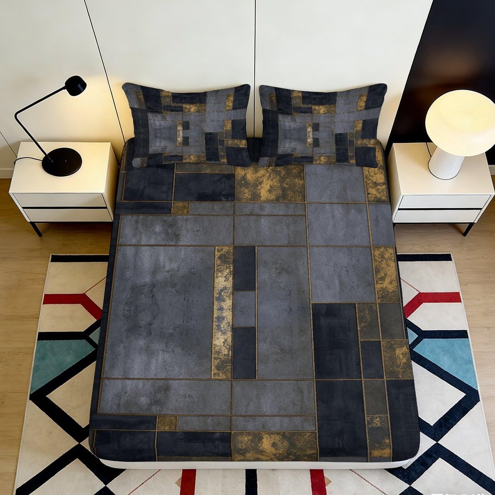 Pnayamiorkfel Style-8 3D Printed Geometric Industrial Fitted Sheet Microfiber Soft Artistic Abstract Mattress Cover For Bedroom Guest Room Decor 90X200x25cm