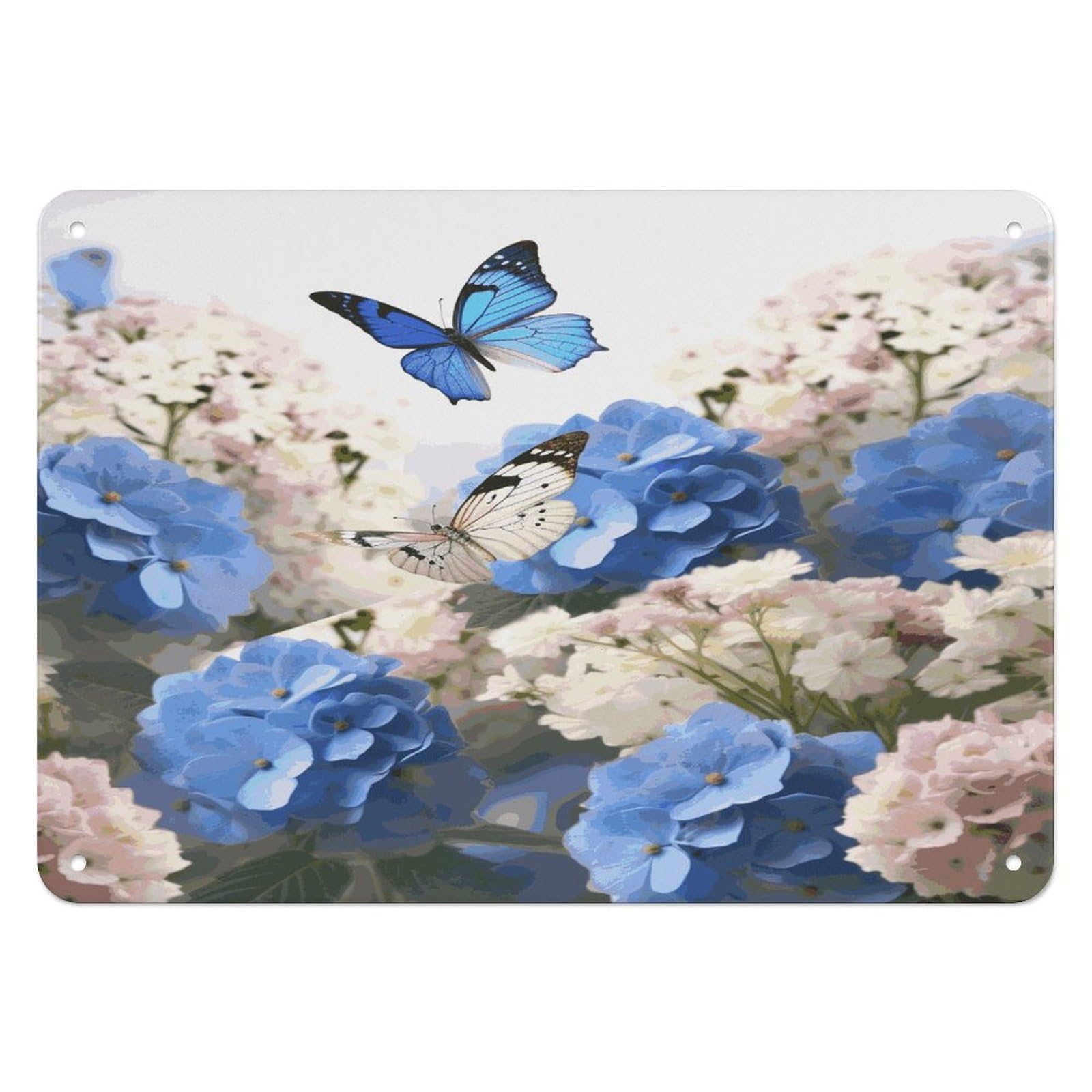 Btcowzrv Style Hydrangeas Daisies Butterflies Metal Sign, 5.5" X 7.9" Tin Wall Decor, Wall Art Plaques For Home Wedding Decor Room Living Room Decoration