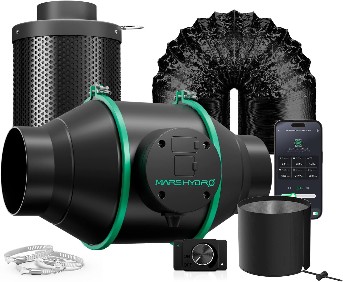 4"Inline Fan Carbon Filter Combo- 4"Inline Fan with Speed Controller,4 Inch Carbon Filter, 33 Feet Ducting and 3 Duct Clamps Ventilation System for 4x4 5x5 Grow Tent, Hydroponics, Grow Room