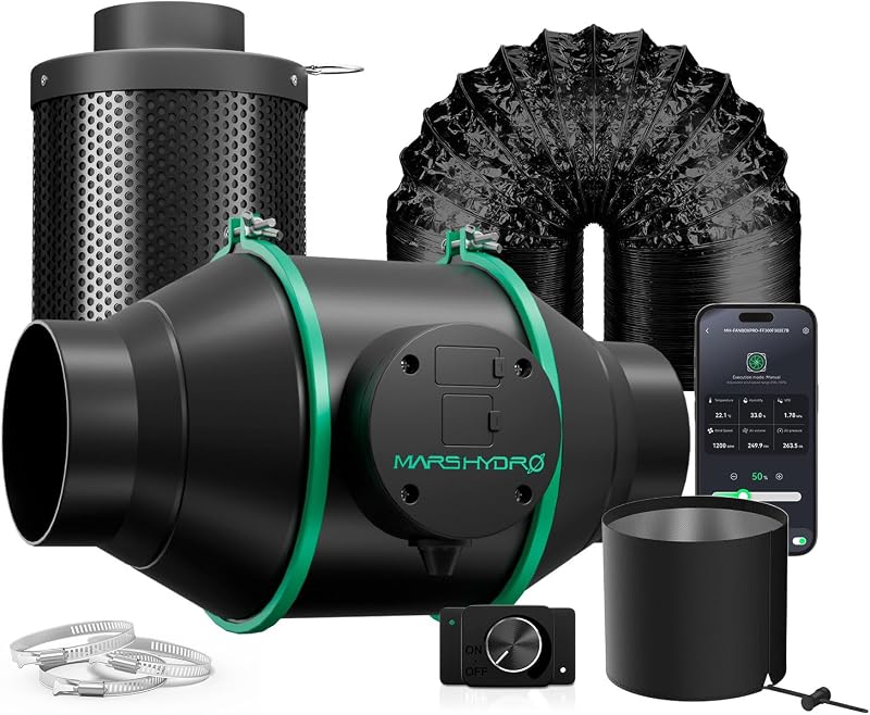 iFresh 4" Grow Tent Exhaust Fan kit with RJ12 Speed Controller | Air Filtration,Ventilation System with Quiet Inline Fan,Carbon Filter,13ft Ducting for Grow Room Cooling and Odor Control