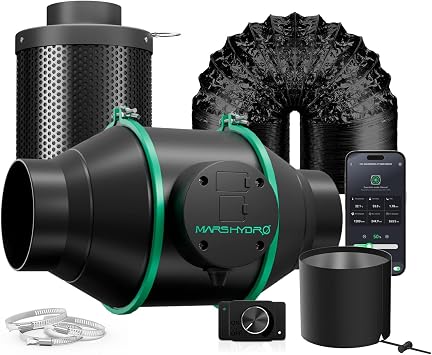 MARS HYDRO 4 Inch Inline Fan Combo with Variable Speed Controller, Quiet Cooling Booster Fan,205 CFM Exhaust Fan for Grow Tents and Hydroponics