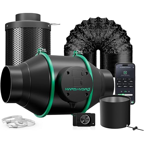 MARS HYDRO 4 Inch Inline Fan Combo with Variable Speed Controller, Quiet Cooling Booster Fan,205 CFM Exhaust Fan for Grow Tents and Hydroponics