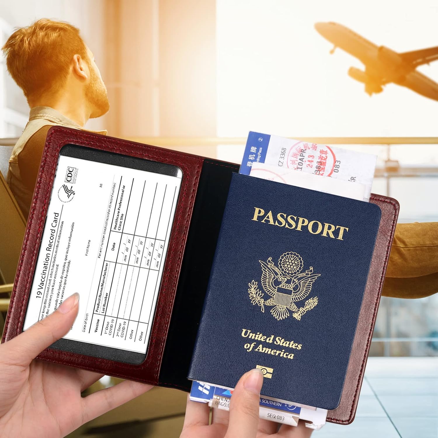  | Passport and Vaccine Card Holder Combo, PU Leather Travel Wallet Passport Holder, Cover Case with CDC Vaccination Card Slot, Travel Documents Organizer Protector for Women and Men (Simple Brown) | Passport Covers