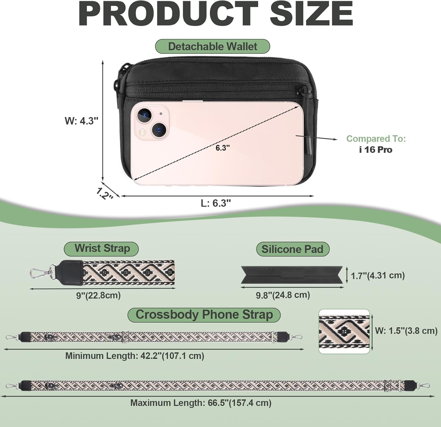 Clip and Go Strap for Phone with Wallet Crossbody, Adjustable Phone Lanyard with Detachable RFID Wristlet Wallet, Pattern Strap, Black (M) - Image 3