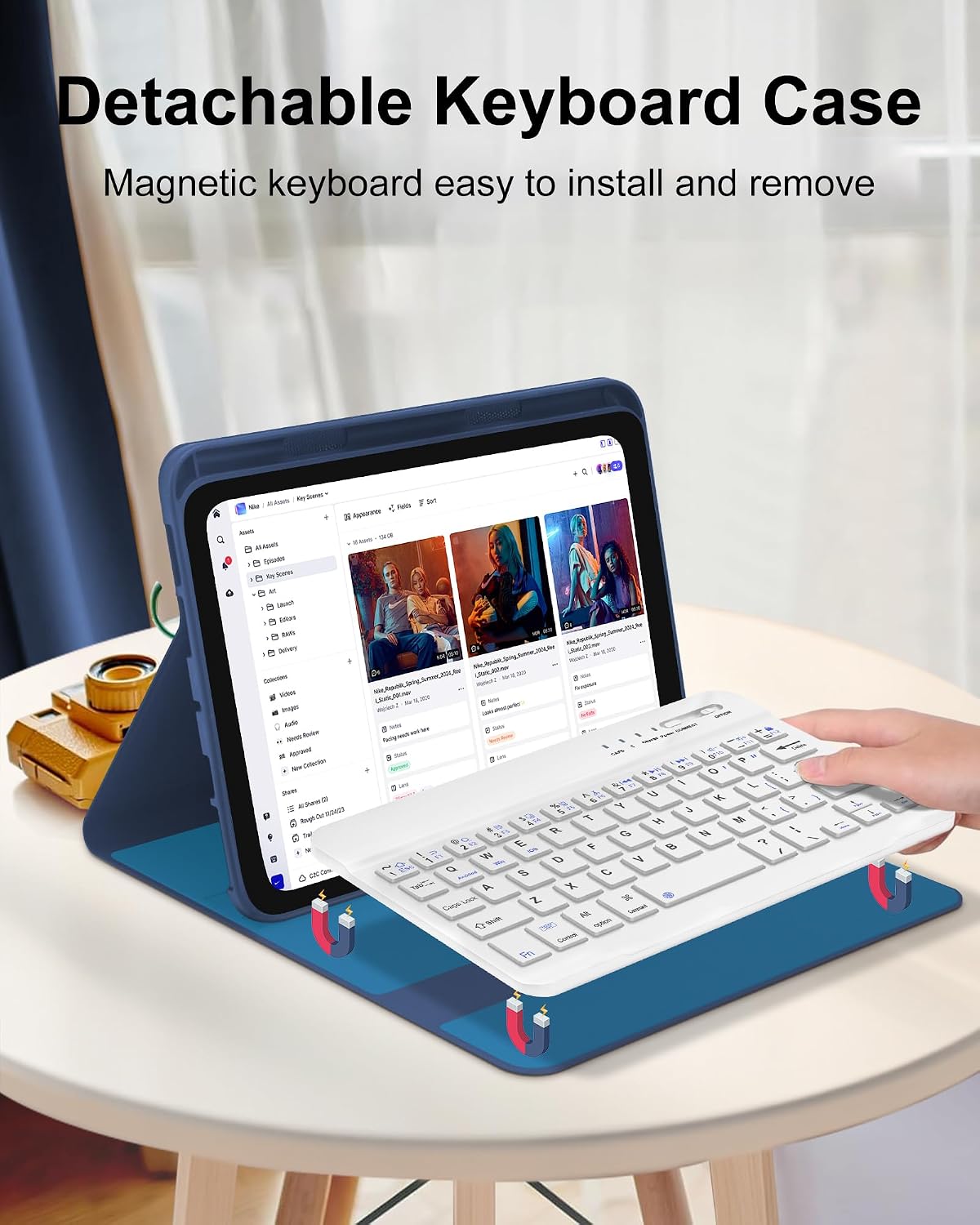 Keyboard Case for iPad Air 13 (M4, 2026/M3, 2025/M2, 2024) & iPad Pro 12.9 inch 6th/5th/4th/3rd Gen - Rechargeable, Wireless Detachable Bluetooth Keyboard, Smart Folio Cover with Pencil Holder - Navy