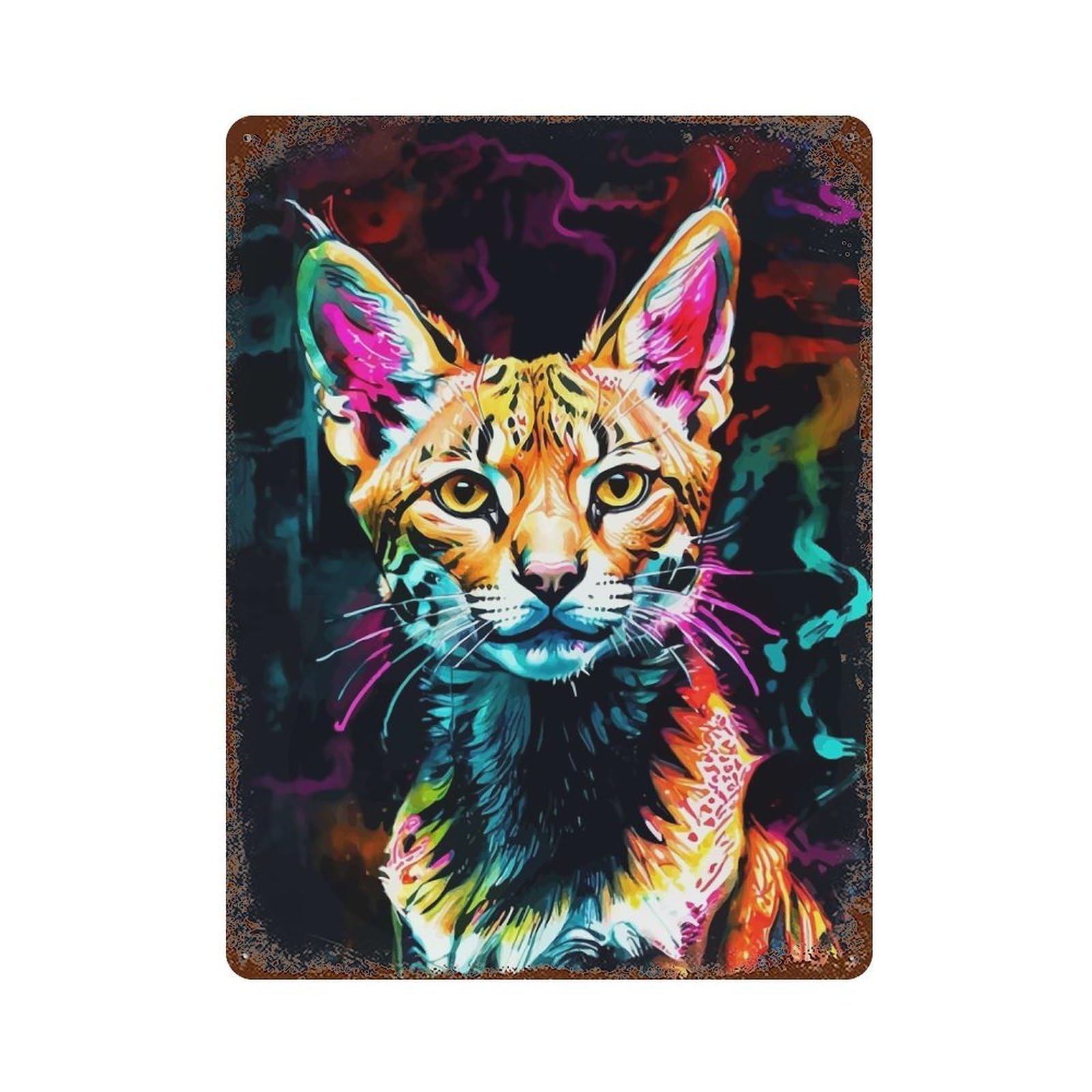 Garage Style Neon Serval Portrait Decorative Tin Sign 15.7"x11.8", Farmhouse Wall Decor for Bar And Workshop