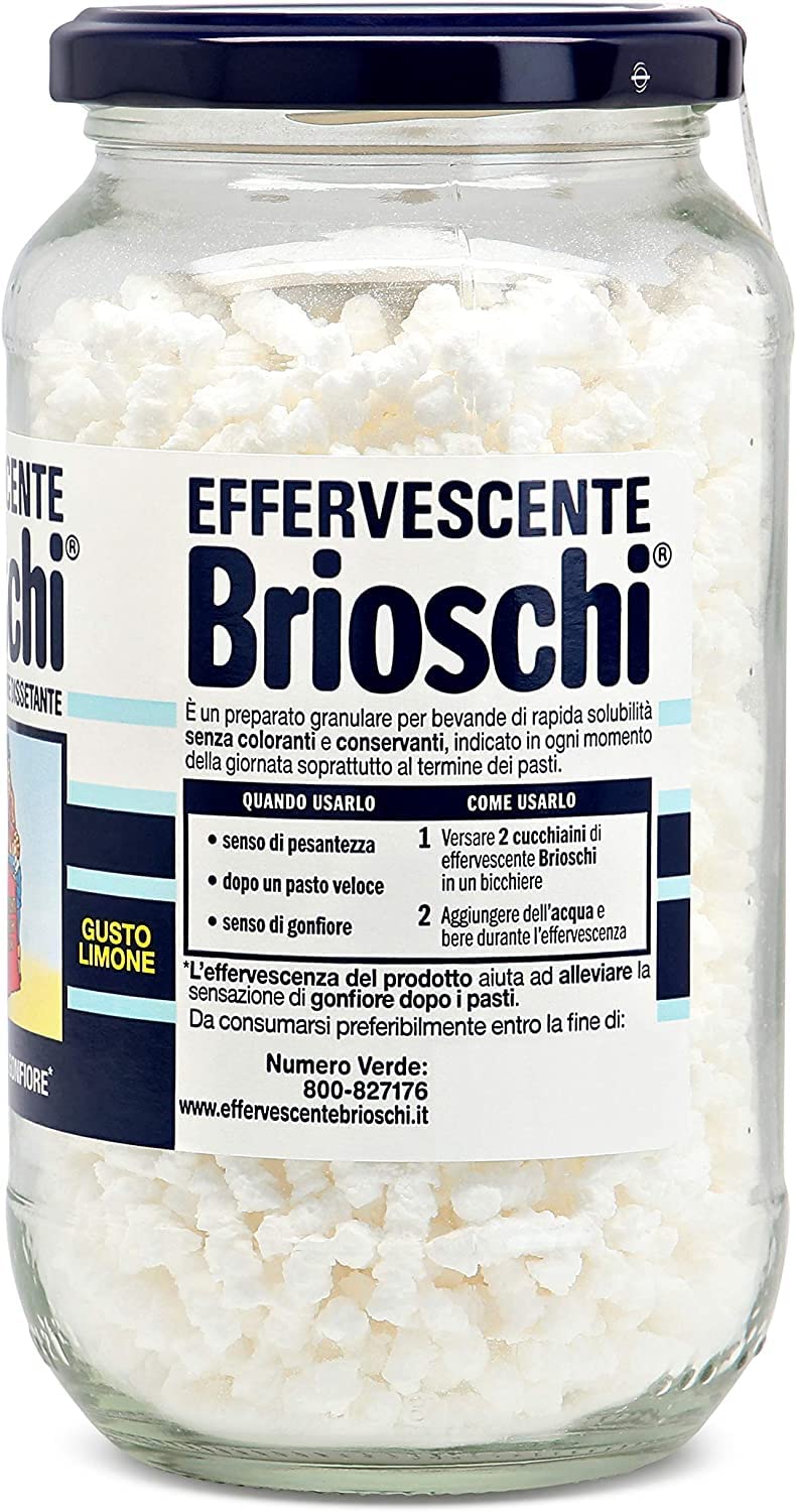 6 disueltos digestivos de Brioschi gusto limón refrescante con sabor a limón.