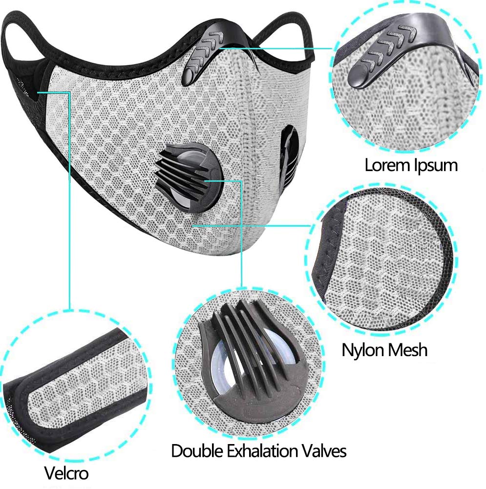 Mascarilla con válvula de respiración y filtro de carbón activado, lavable y reutilizable, utilizada para prevenir el polvo, L, Negro