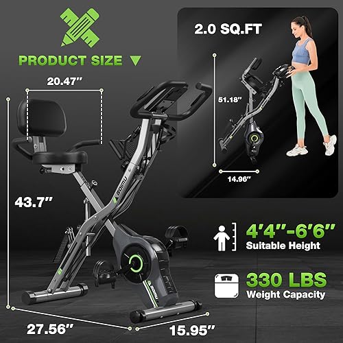 Miniatura 9 de Goimu Bicicleta de Ejercicio, Bicicleta Estática Plegable 5 en 1 para Personas Mayores, Resistencia Magnética Ajustable de 16 Niveles, Bicicleta de