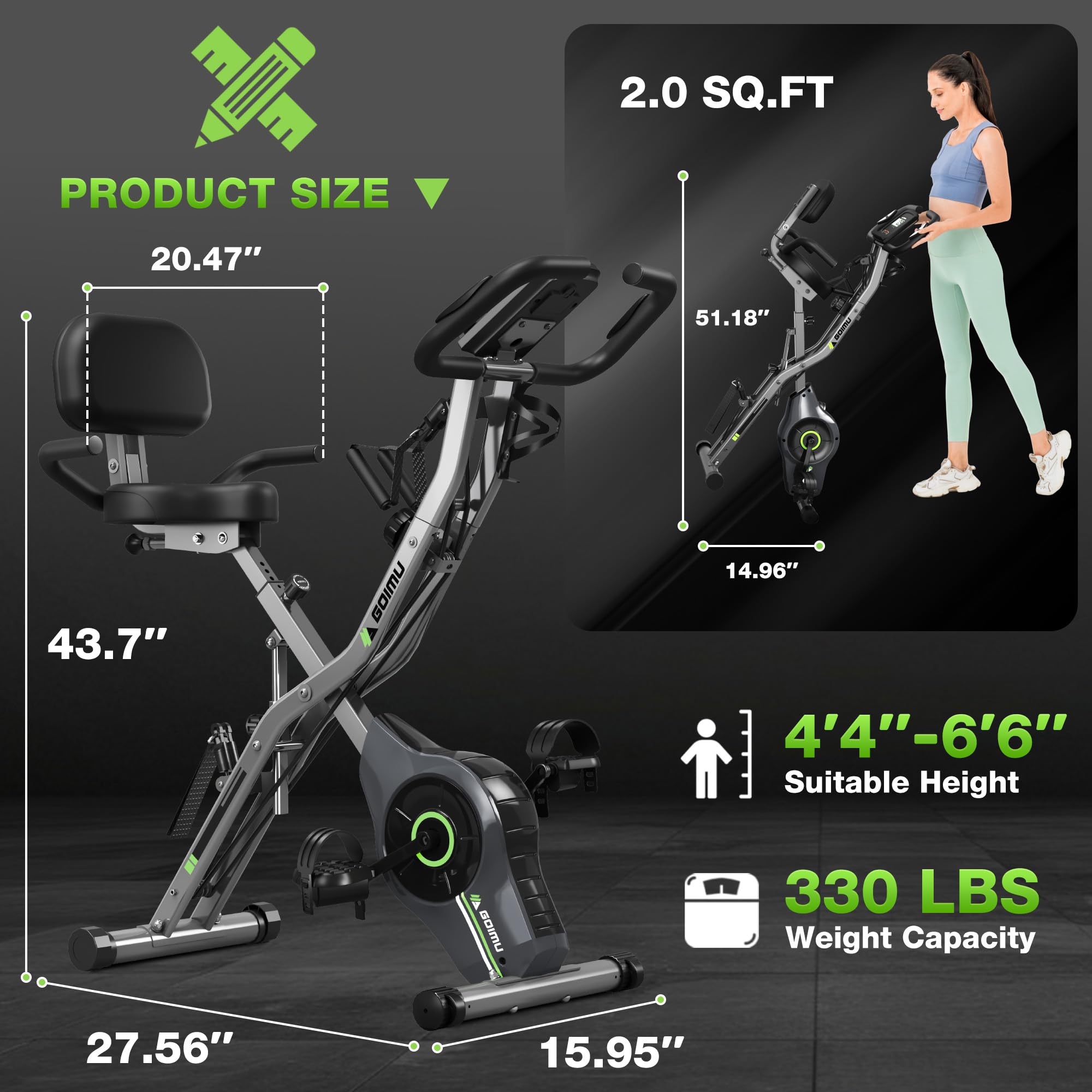 Exercise Bike, 5 in 1 Foldable Stationary Bike for Seniors, 16-Level Adjustable Magnetic Resistance, Indoor Workout Bike with 330LB Capacity, Comfortable Seat Backrest X-bike