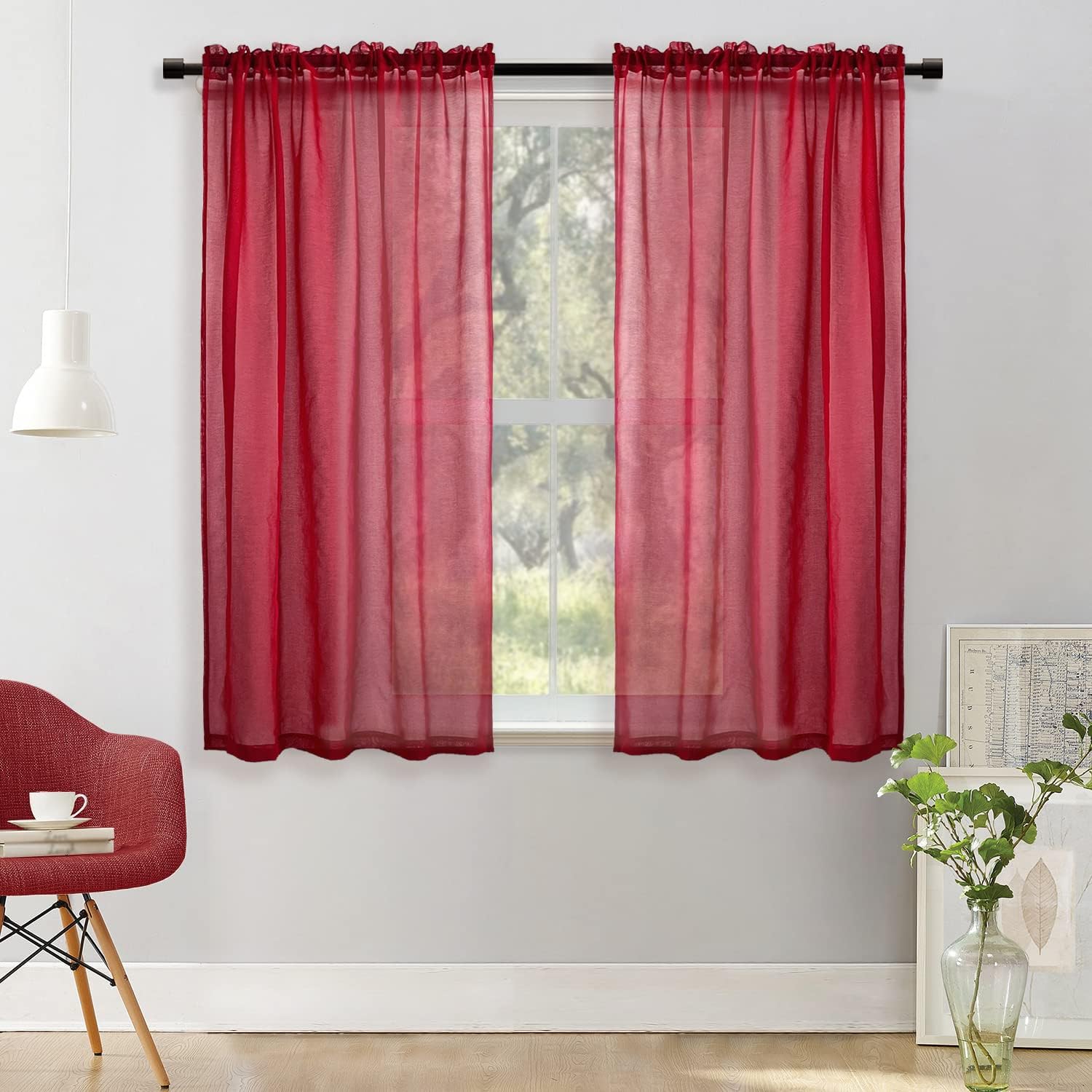 XTMYI Valentines Red Curtains 48 Inch Length for Kitchen Bay Window 2 Panels Rod
