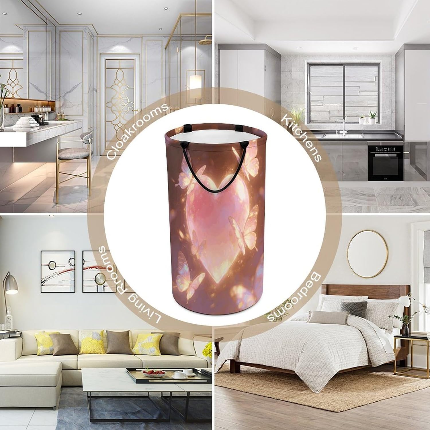 Heart Flutters Butterfly Laundry Hamper 86L Waterproof Collapsible Clothes Basket with Double Handles Freestanding Foldable Laundry Basket Large Clothes Hamper for Bathroom