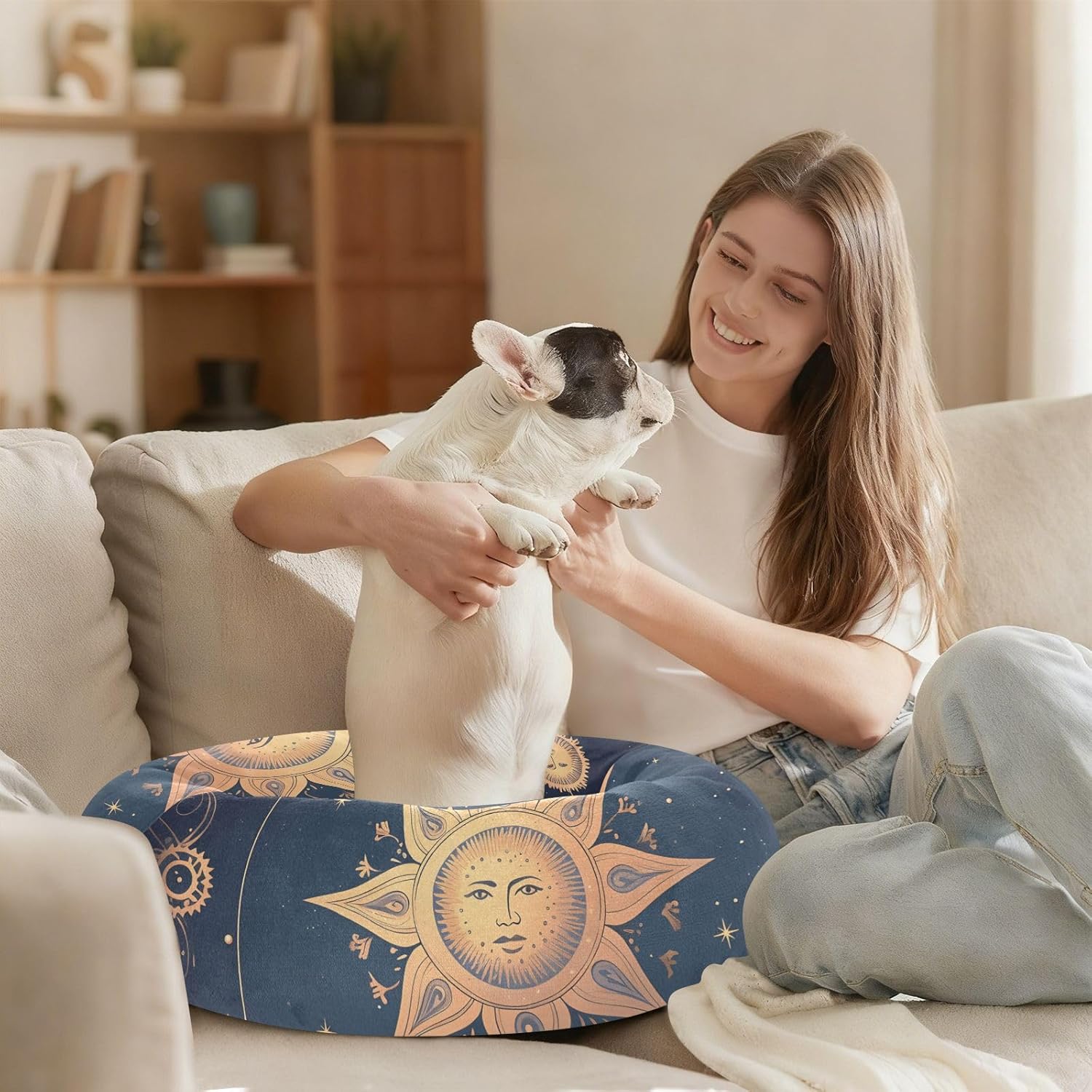 Astrology Totem Blue Pet Dog Bed Anti-Slip Cat Pillow Bed for Extra Small Size Pets Sleeping M